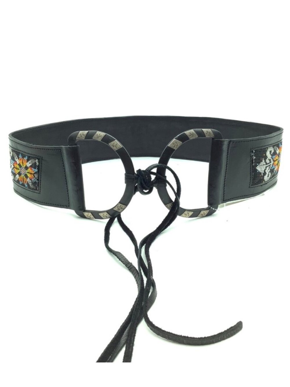 Black Leather Western Saddle Cinch Embroidered Southwest Santa Fe Indie Belt XL